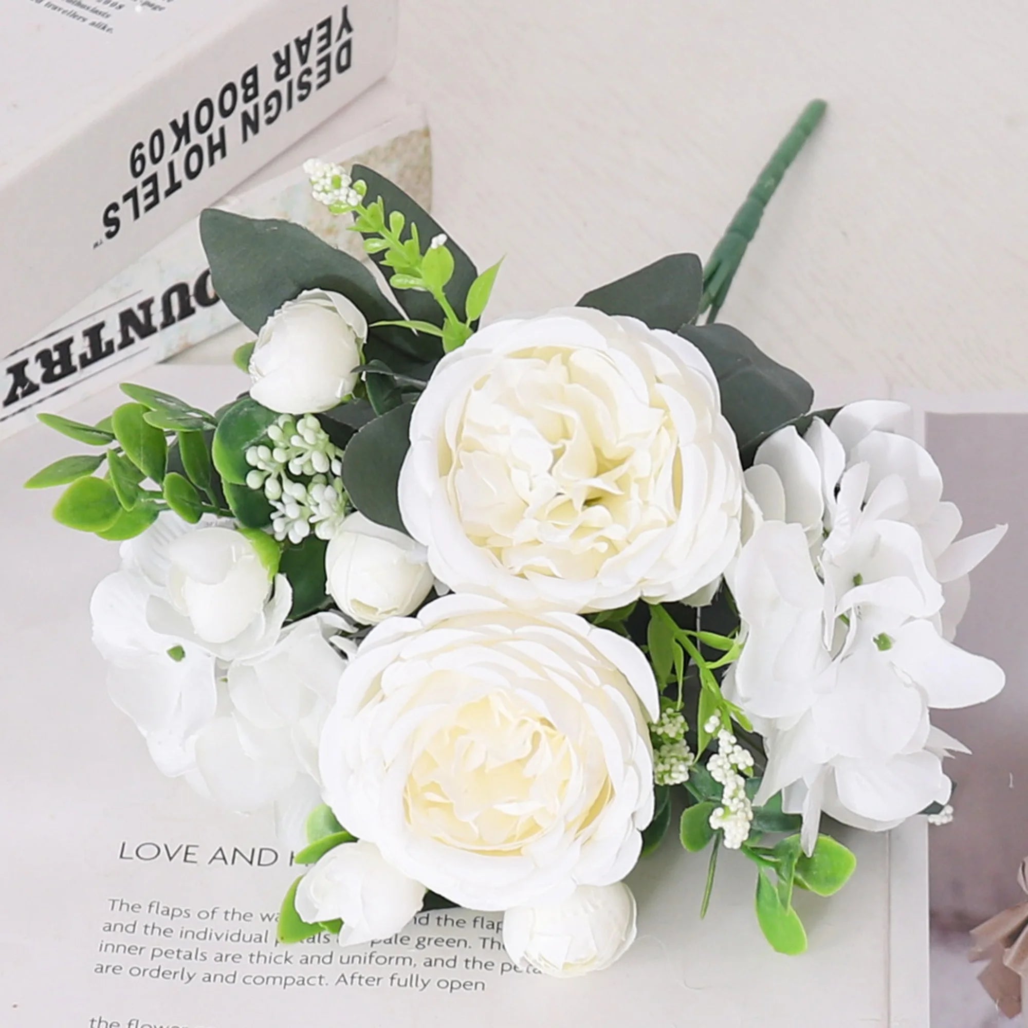 Blue Peony Artificial Flowers Silk High Quality Hydrangeas Bride Bouquet Wedding Home Room Valentine's Day Gift Table Decoration