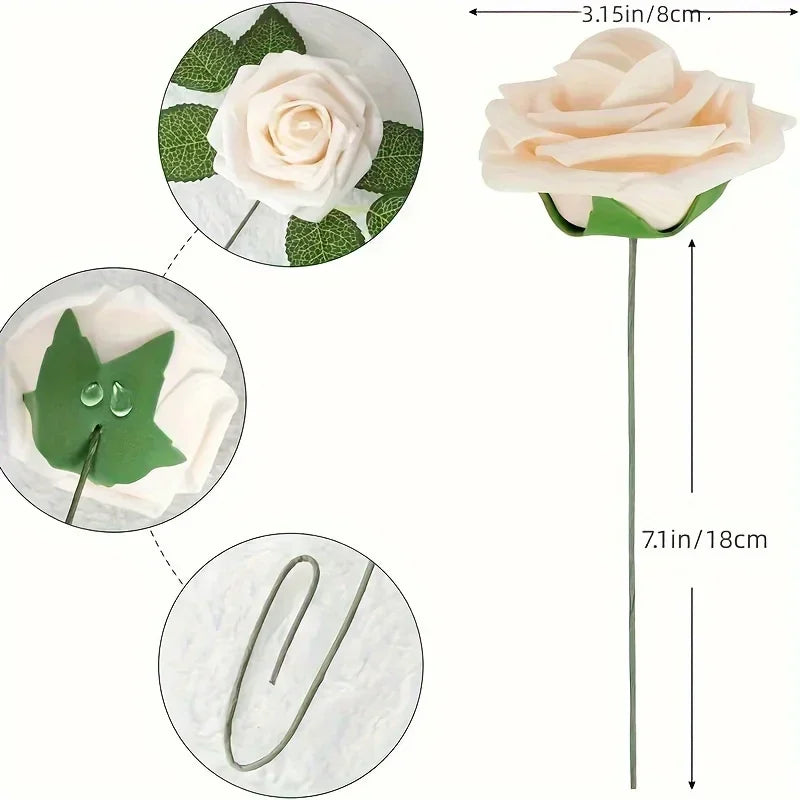 Artificial Flowers 25pcs Real Looking Navy Blue Foam Fake Roses with Stems for DIY Wedding Bouquets Bridal Shower Centerpieces P