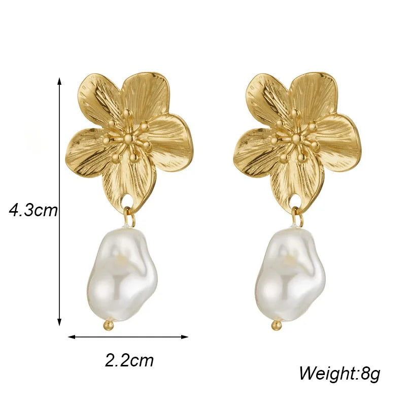 Gold Color Flower Shaped Earrings Necklace For Women Fashion Personality Flower Ring Bracelet Party Daily Jewelry