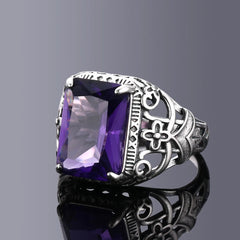 Silver Rings Amethyst Zircon Women Hollow Out Design Fine Jewelry Bridal Wedding Engagement Ring Accessory