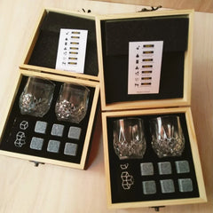 Father's Day Gift for Men Whiskey Stones Glasses Set Granite Ice Cube for Whisky in Wooden Bottle Box Present for Dad Husband