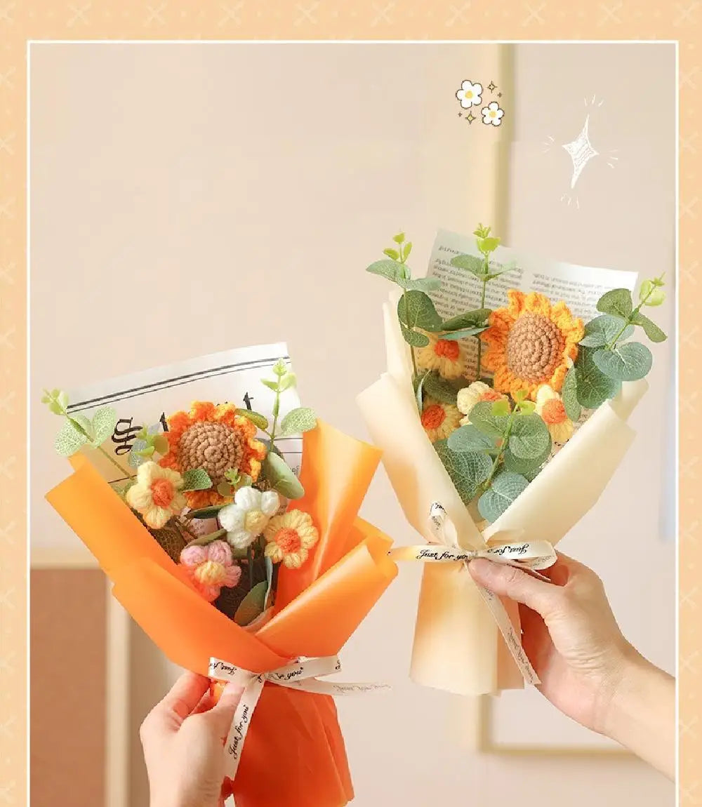 Artificial Flower Crochet Bouquet Handmade Anniversary Sunflower Daisy Bouquet Mothers Day Birthday Gift Eternal Flower