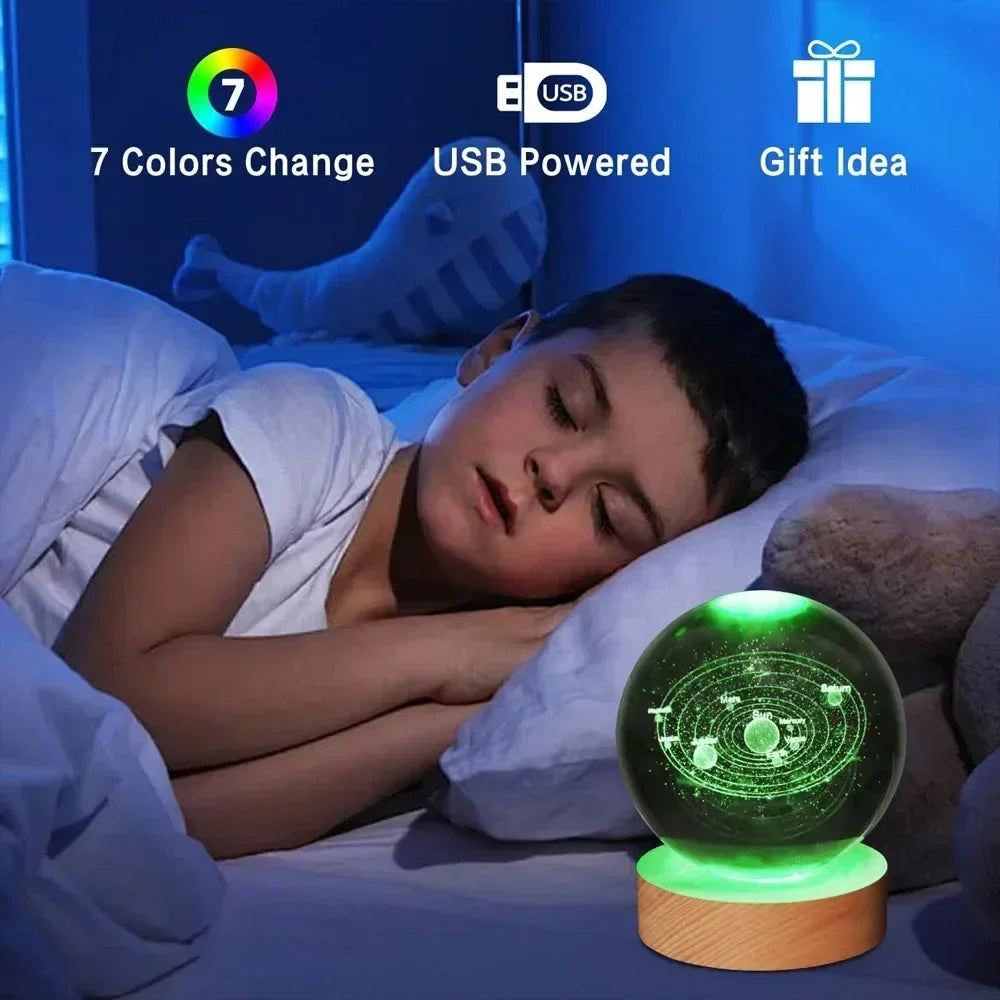 6cm 3D Crystal Christmas Night Light Wooden Base Seven Spectral Colors LED Gift for Boys and Girls
