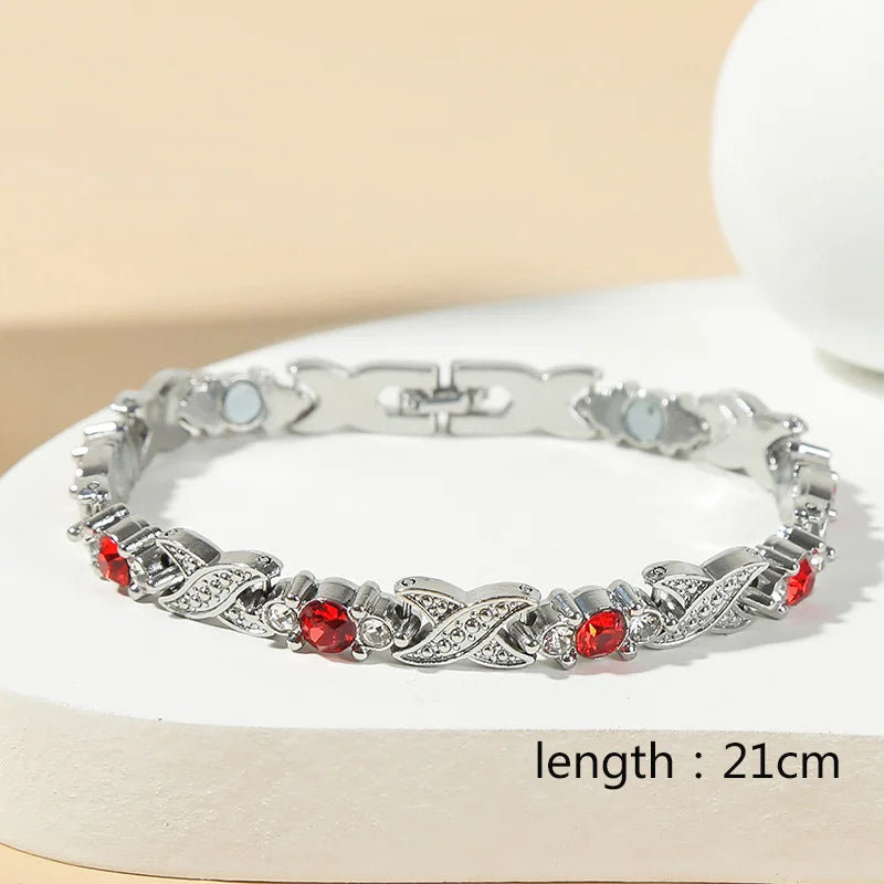 Arthritis Healthy Therapy Energy Hologram Germanium Copper Color Anklets Magnetic Crystal Bracelets for Women Rhinestone Jewelry