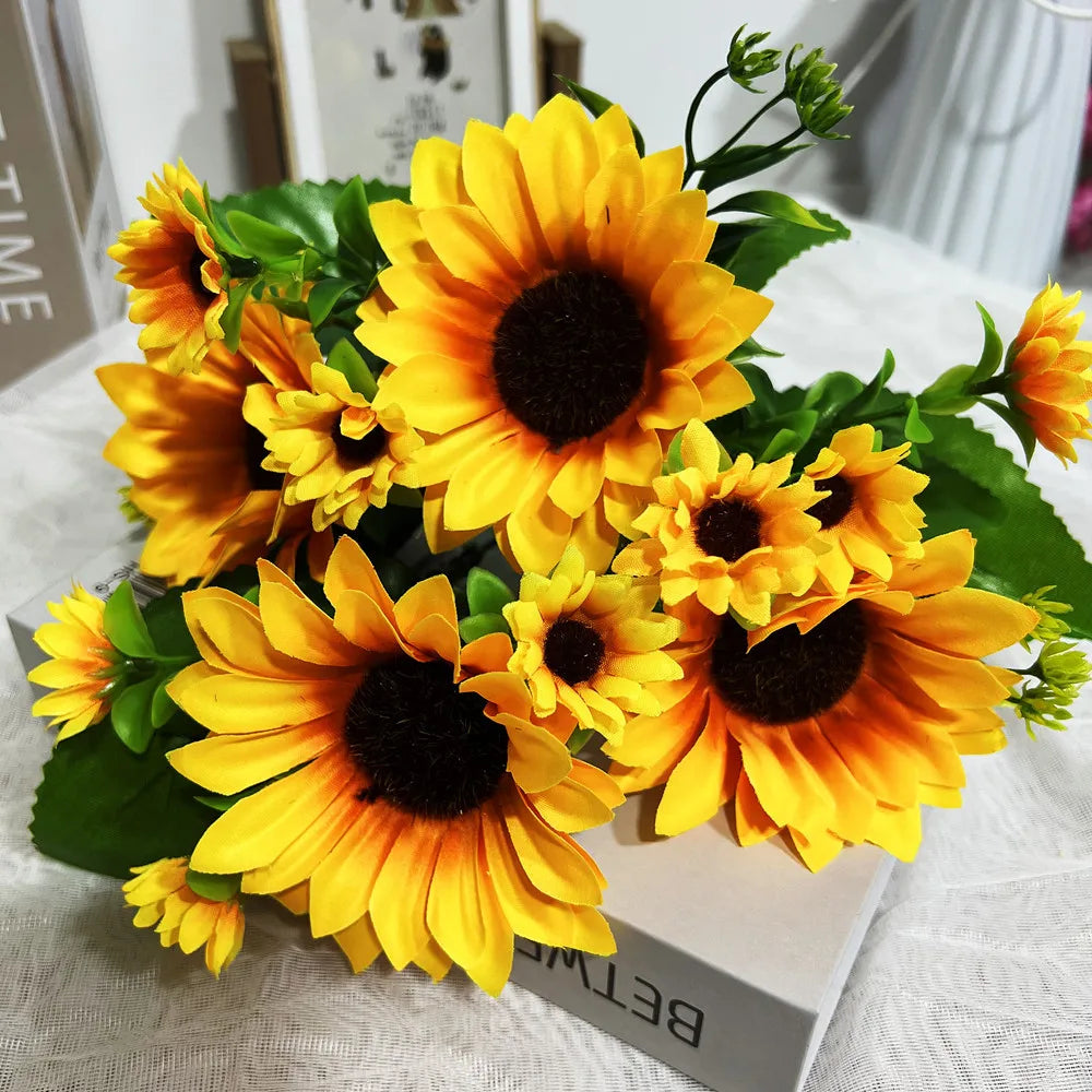 Artificial Sunflower Bouquet Silk Sunflower Fake Flowers DIY Wedding Bouquet Decoration Arrangement Party Home Decor Gift