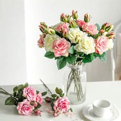 Artificial Flowers Big Silk Pink Roses New Beautiful Branch Vases for Decoration Home Wedding Retro Autumn Fake Plants Festival