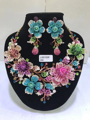 Wedding Dubai Jewelry Sets For Women Big necklace sets necklace Crystal Rhinestone Brides Flower Necklace Earring Set