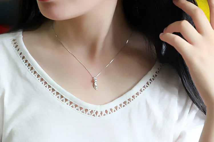 Popular 925 Sterling Silver Jewelry Korean Fashion Simple Animal Cute Kitty Clavicle Chain Pendant Cat Necklaces H3