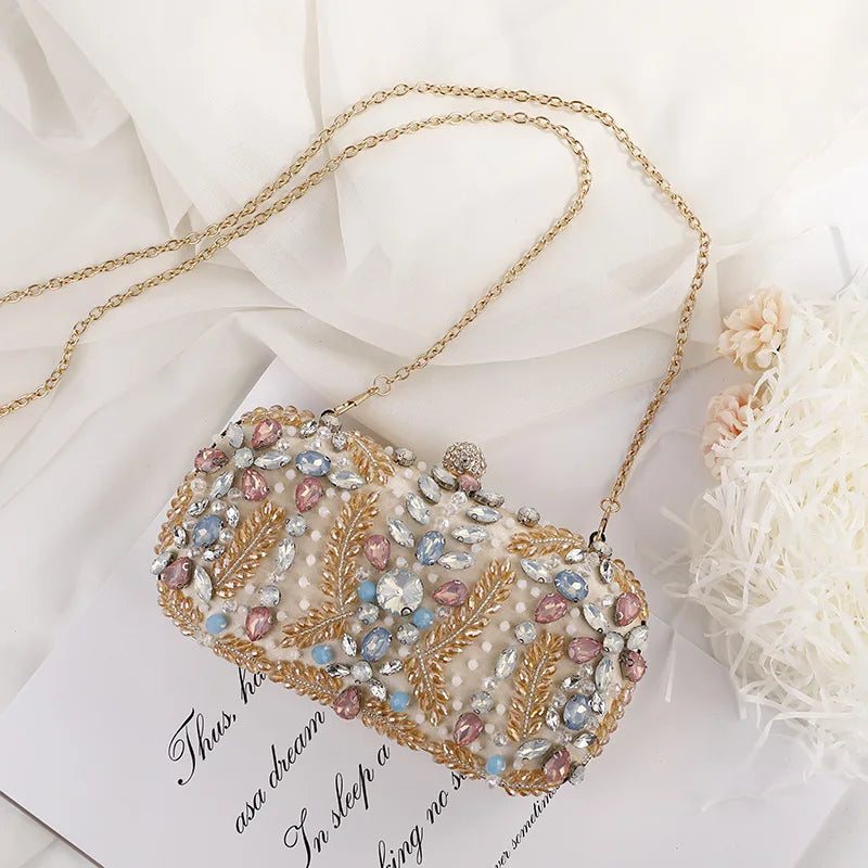 New Champagne Dinner Bag Colorful Rhinestone Handheld Bag European and American Style Women's Evening Dress Bag Storage Bag