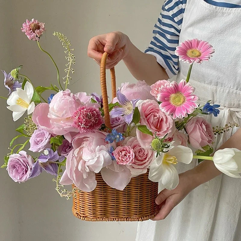 Gift Basket Woven Flower Basket Handmade Flower Basket For Home Wedding Decor Picnic Storage Baskets Rattan Storage Basket
