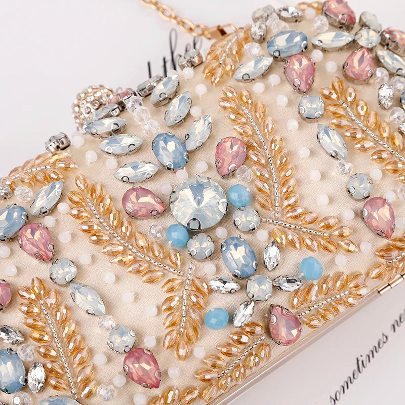 New Champagne Dinner Bag Colorful Rhinestone Handheld Bag European and American Style Women's Evening Dress Bag Storage Bag