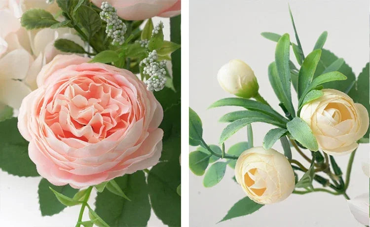 Blue Silk Bouquets Artificial Forest Hydrangea Peony Bud Wedding Bride Hand Bouquet Home Garden Desktop Flower Arrangement Decor