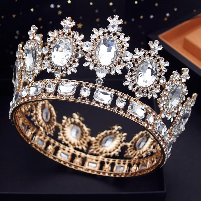Vintage Royal Queen Wedding Crown Large Diadem Crystal Tiaras Circle Prom Pageant Headdress Bridal Jewelry Head Ornaments