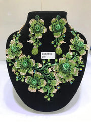 Wedding Dubai Jewelry Sets For Women Big necklace sets necklace Crystal Rhinestone Brides Flower Necklace Earring Set