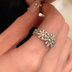 PANJBJ 925 Sterling Silver Flower Rings For Women Zircon Design Fashion Sweet Romantic Jewelry Gift Dropshipping