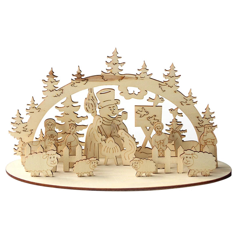 Creative DIY Wooden Christmas Desktop Ornaments Snowman Church Wood Craft New Year Christmas Decorations for Home Navidad Noel