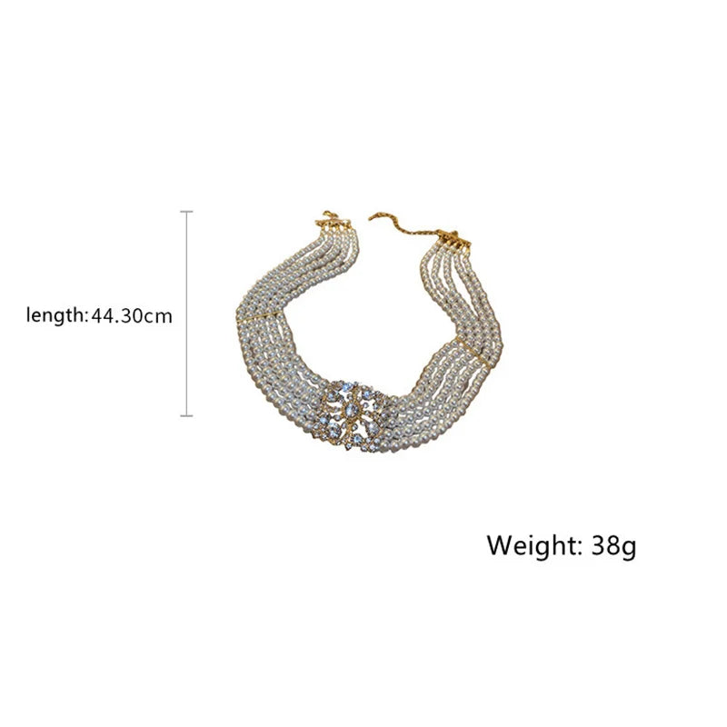 FYUAN Korean Style Multilayer Pearl Choker Necklaces for Women Crystal Zircon flowers Necklaces Weddings Bride Jewelry