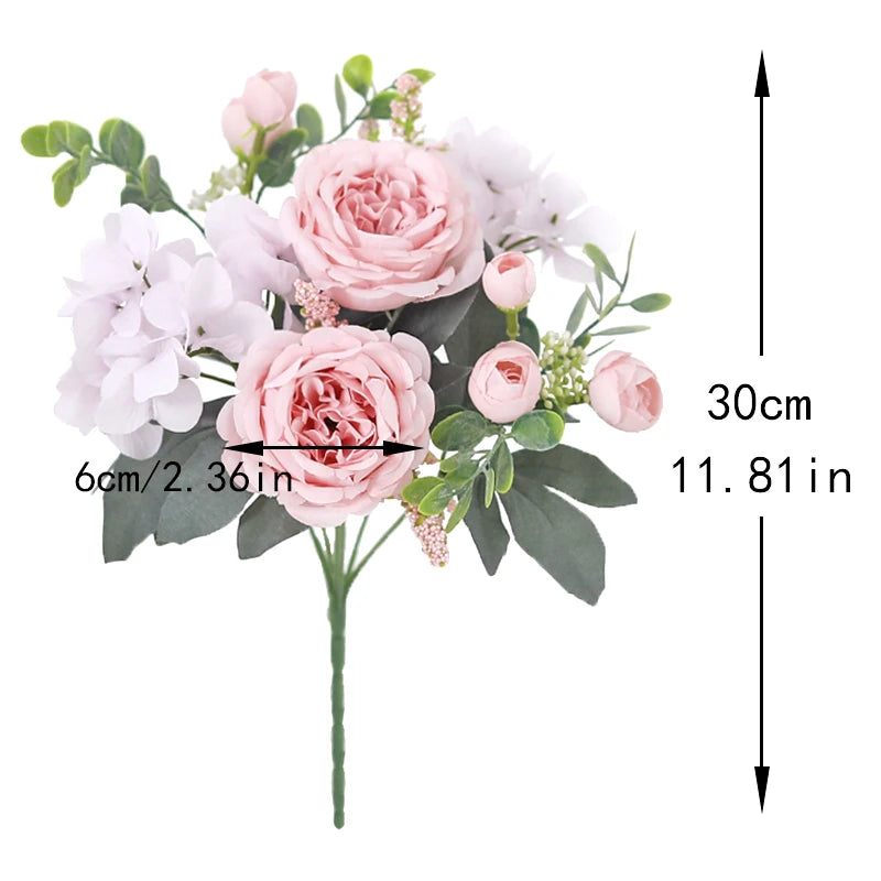 Blue Peony Artificial Flowers Silk High Quality Hydrangeas Bride Bouquet Wedding Home Room Valentine's Day Gift Table Decoration