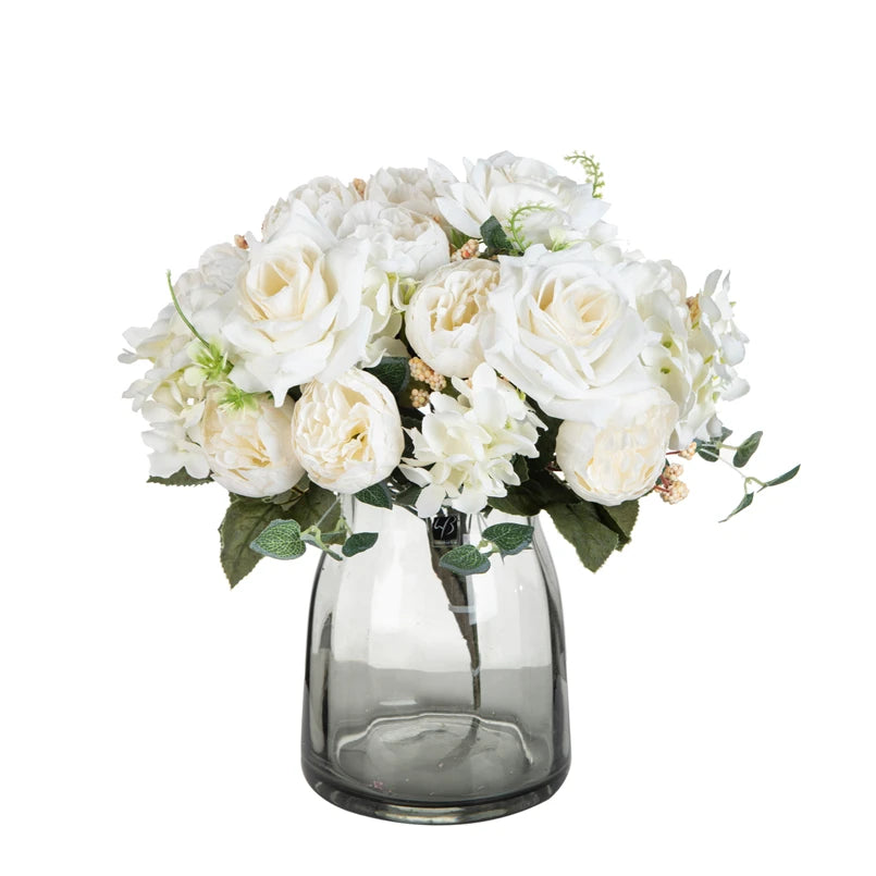 Cheap Silk Hydrangea Spring Wedding Garden Roses Bridal Bouquet Festival Decoration Vase Home Room Fake Peony Artificial Flowers