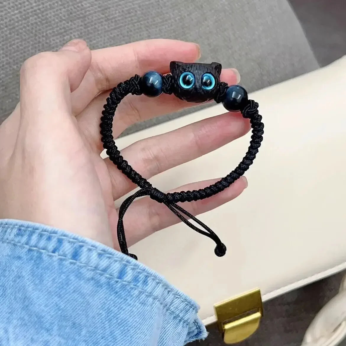 2pcs Cute Natural Stone Black Cat Bracelet for Women Men Fashion Cartoon Animal Beaded Bracelets Handmade Fashion Girl Jewelry