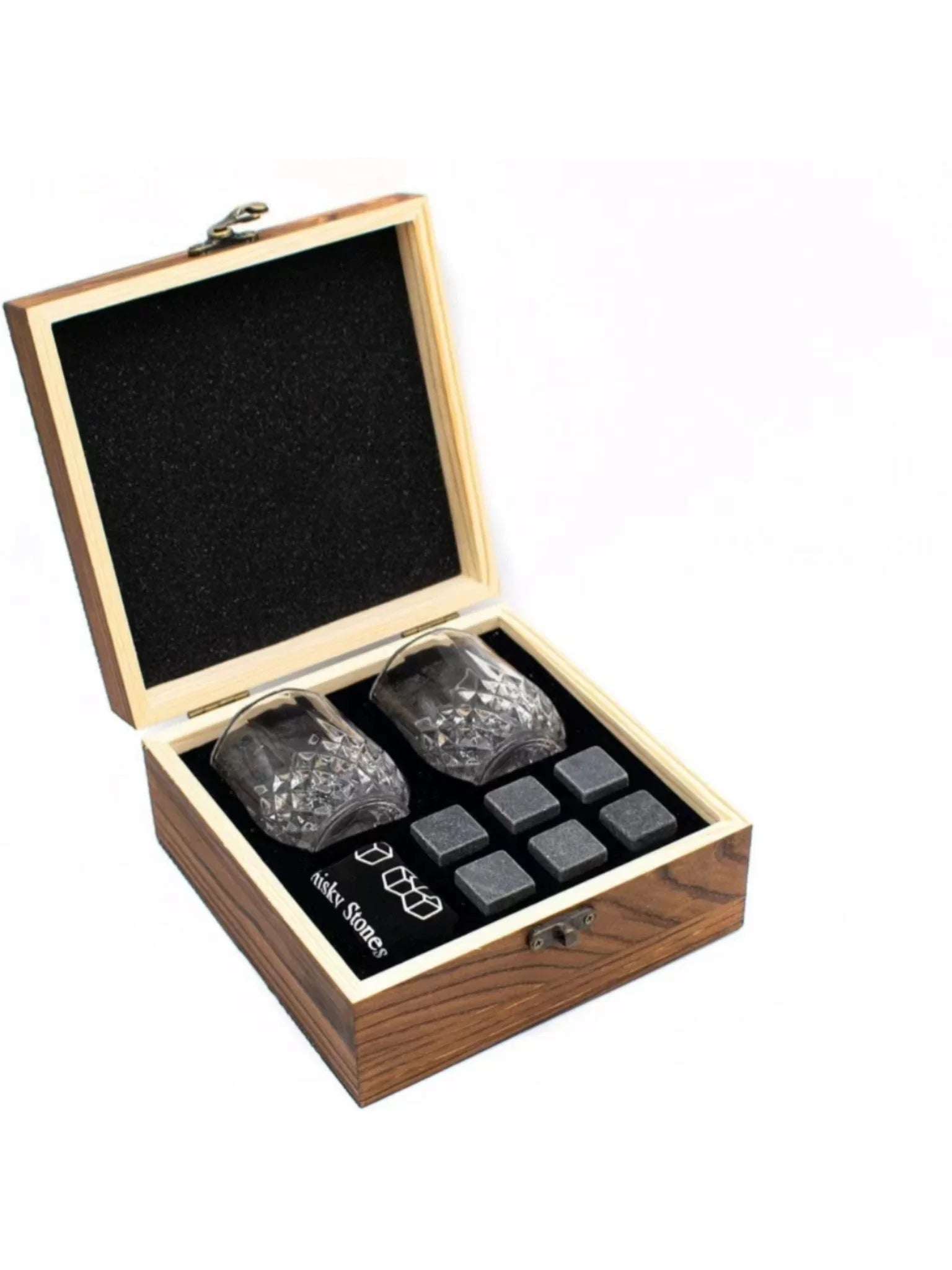Father's Day Gift for Men Whiskey Stones Glasses Set Granite Ice Cube for Whisky in Wooden Bottle Box Present for Dad Husband