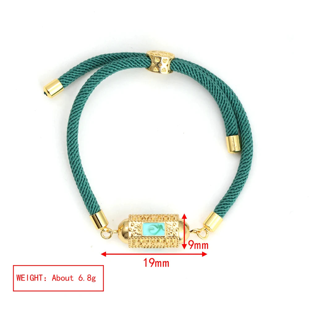 Enamel Tube Spacer Colored Zircon Beads Charm Bracelet For Women Adjustable Leaf Buckle Pull Rope Boho Summer Beach Jewelry Gift