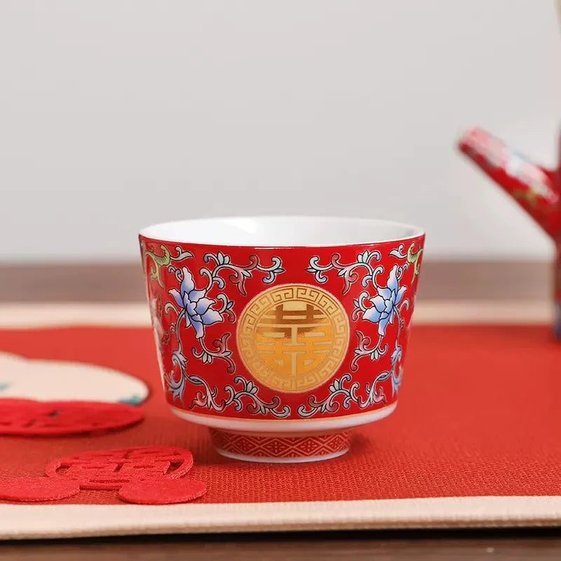 Enamel Colored Tea Cup Set, Tea Pot Set, Wedding Celebration Tea Joy Tea Cup, Creative High Grade Hand Gift