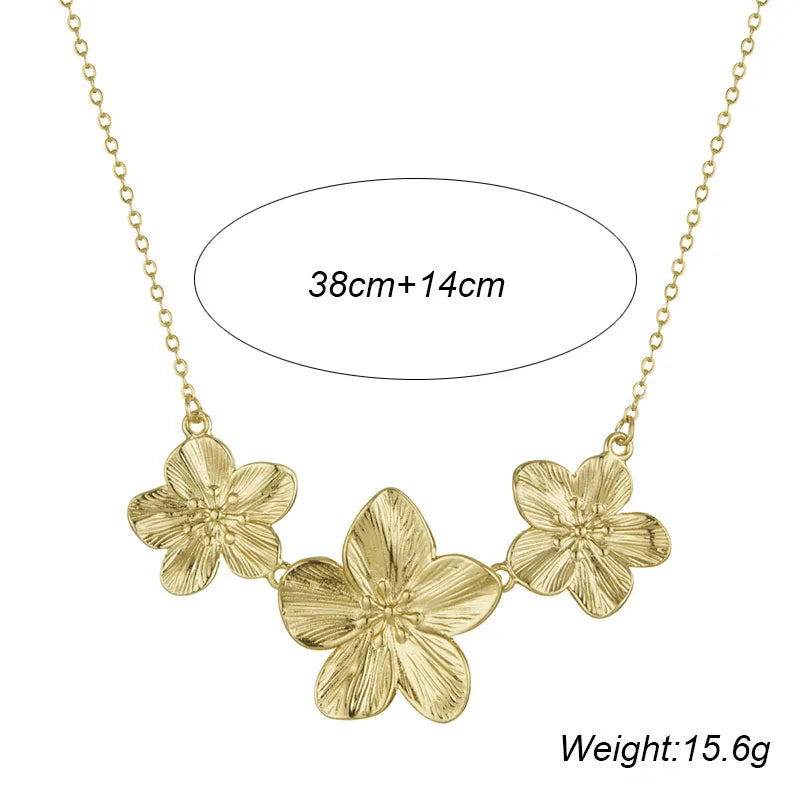 Gold Color Flower Shaped Earrings Necklace For Women Fashion Personality Flower Ring Bracelet Party Daily Jewelry