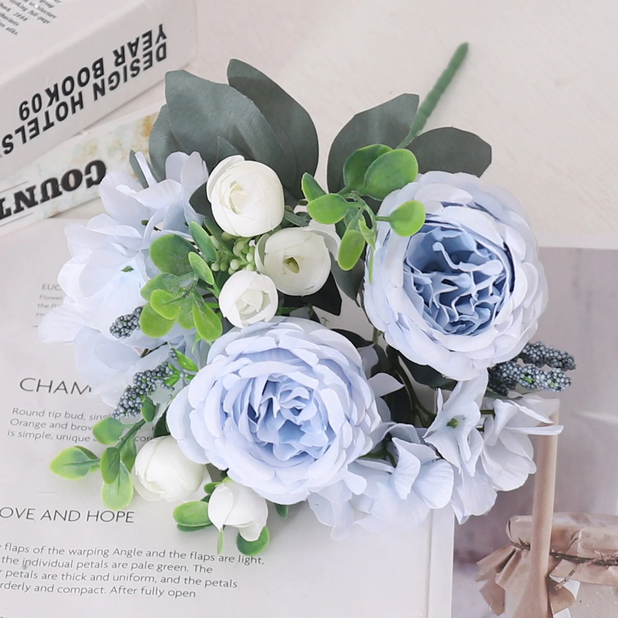 Blue Peony Artificial Flowers Silk High Quality Hydrangeas Bride Bouquet Wedding Home Room Valentine's Day Gift Table Decoration