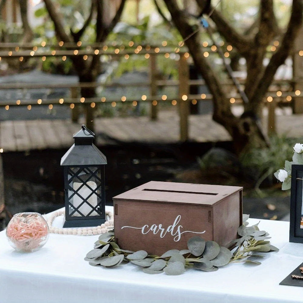 A Simple Country Wooden Wedding Gift Box, DIY Retro Style Decoration Cassette, Used for Welcome, Graduation Ceremony-Cards, Stam