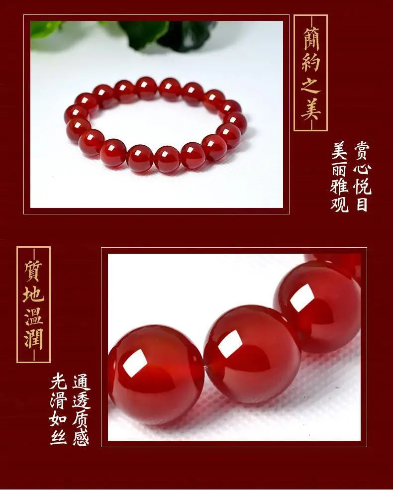 Natural Red Jade Bracelet Men Women Healing Jewelry Real Carnelian Round Beads Elastic Beaded Bracelets Bangle Lucky Amulet Gift