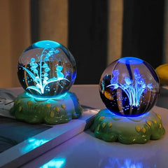 Carved Rose Carnation Flower Crystal Ball Small Night Lamp Home Warm Small Ornaments Birthday Gift Gift