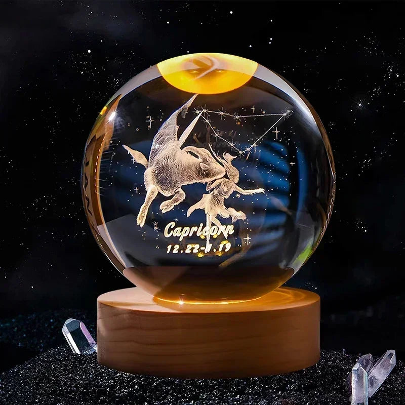 Hot 6cm 3D Crystal Ball Glass Craft Decoration 12 Constellation Birthday Gift Wooden Base Home Desktop Decor Children's Gifts