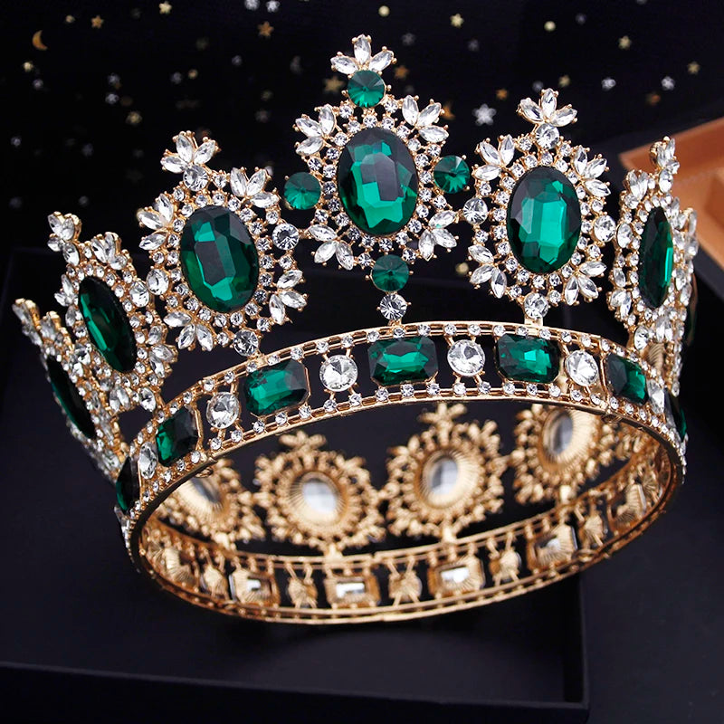 Vintage Royal Queen Wedding Crown Large Diadem Crystal Tiaras Circle Prom Pageant Headdress Bridal Jewelry Head Ornaments