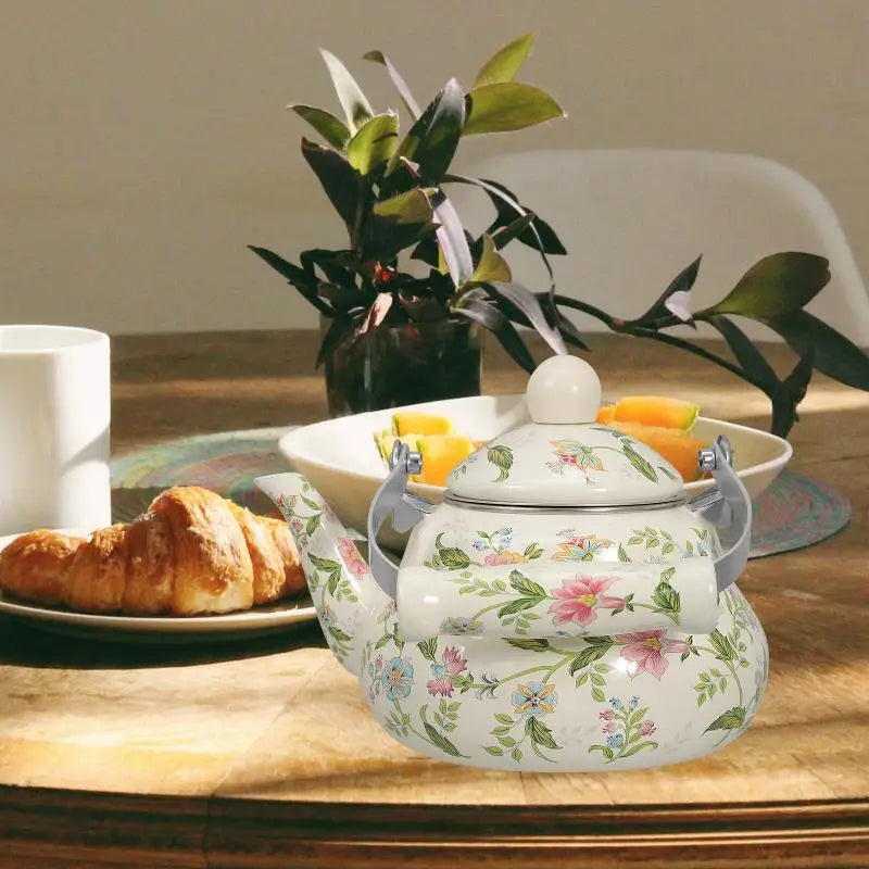 Retro Pear Shaped Enamel Teapot Stovetop Kettle With Infuser Tea Pot Water Kettle Home Accessories Kitchen Bar Daily Use Coffee