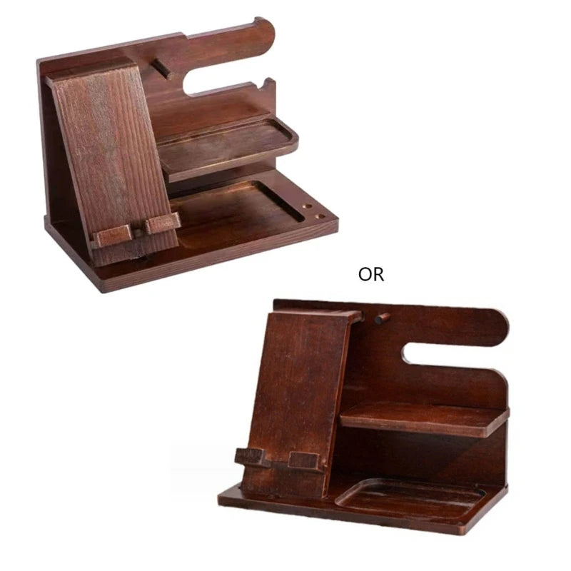 Wood Phone Docking Station Key Holder Wallet Stand Jewelry Watch Organizer Desk Accessories Men Husband Birthday Gift