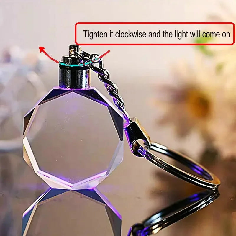 Crystal Keyring with LED Light inside Free Engrave any Design Crystal Blank Key Ring Custom Logo Family Photo DIY Birthday Gifts