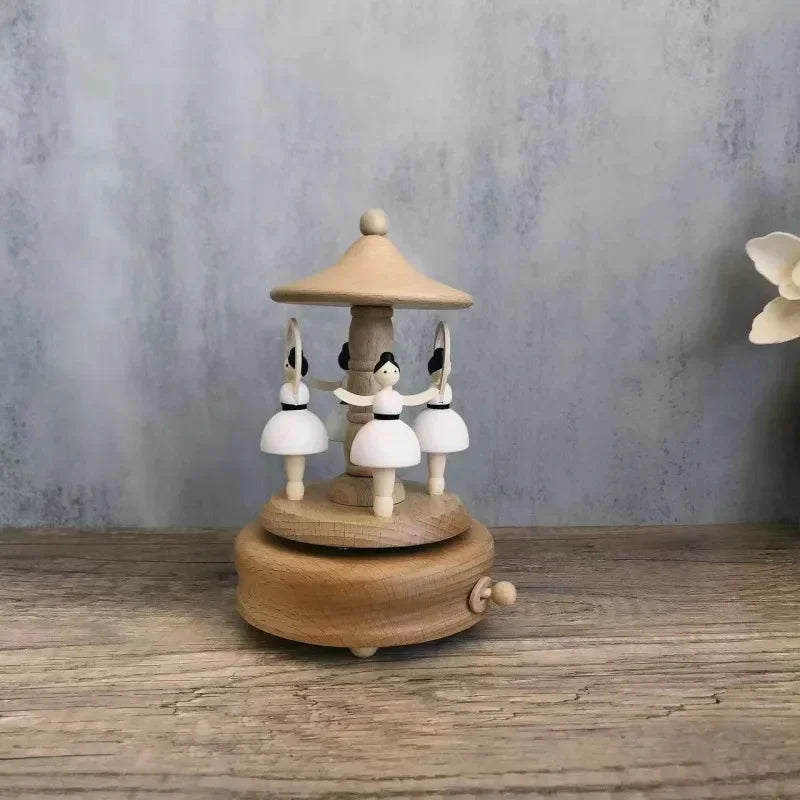 Wooden Carousel Music Box Ornaments Rotatable Hand-cranked DIY Handmade Birthday Christmas Gift Children’s Toys 크리스마스 뮤직 오르골