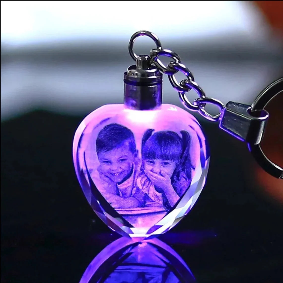 Crystal Keyring with LED Light inside Free Engrave any Design Crystal Blank Key Ring Custom Logo Family Photo DIY Birthday Gifts