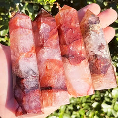 Red Gum Flower Hexagonal Prisms Obelisk Crystal Single Pointed Hexagonal Home Decoration Crystal Tower Crafts Gift