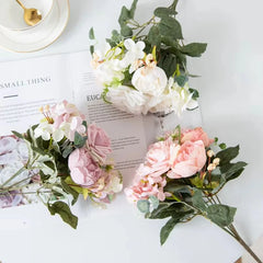 Cheap Silk Hydrangea Spring Wedding Garden Roses Bridal Bouquet Festival Decoration Vase Home Room Fake Peony Artificial Flowers