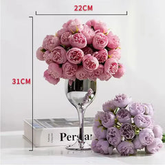 27Heads Peony Artificial Flowers for  Vase DIY Decor Bride Rose Bouquet Fake Flower Wedding Party Centerpieces Decoration Plants