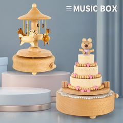 Wooden Carousel Music Box Ornaments Rotatable Hand-cranked DIY Handmade Birthday Christmas Gift Children’s Toys 크리스마스 뮤직 오르골