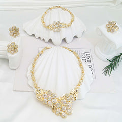 Elegant Women's Jewelry Set with Exquisite Flower Pendant Necklace Earrings  Ring and Gold-plated Bracelet Holiday Gifts