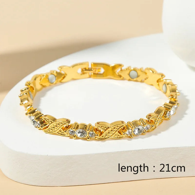 Arthritis Healthy Therapy Energy Hologram Germanium Copper Color Anklets Magnetic Crystal Bracelets for Women Rhinestone Jewelry