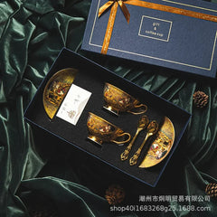 European style coffee cup high-value gift box set, tea tray, bone china, ceramic cup, tea set, afternoon tea gift
