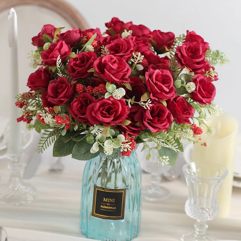 1/3Pcs Artificial Rose Flowers Bouquet for Home Room Decor Fake Flowers Garden Wedding Party Decoration Outdoor Christmas Decor