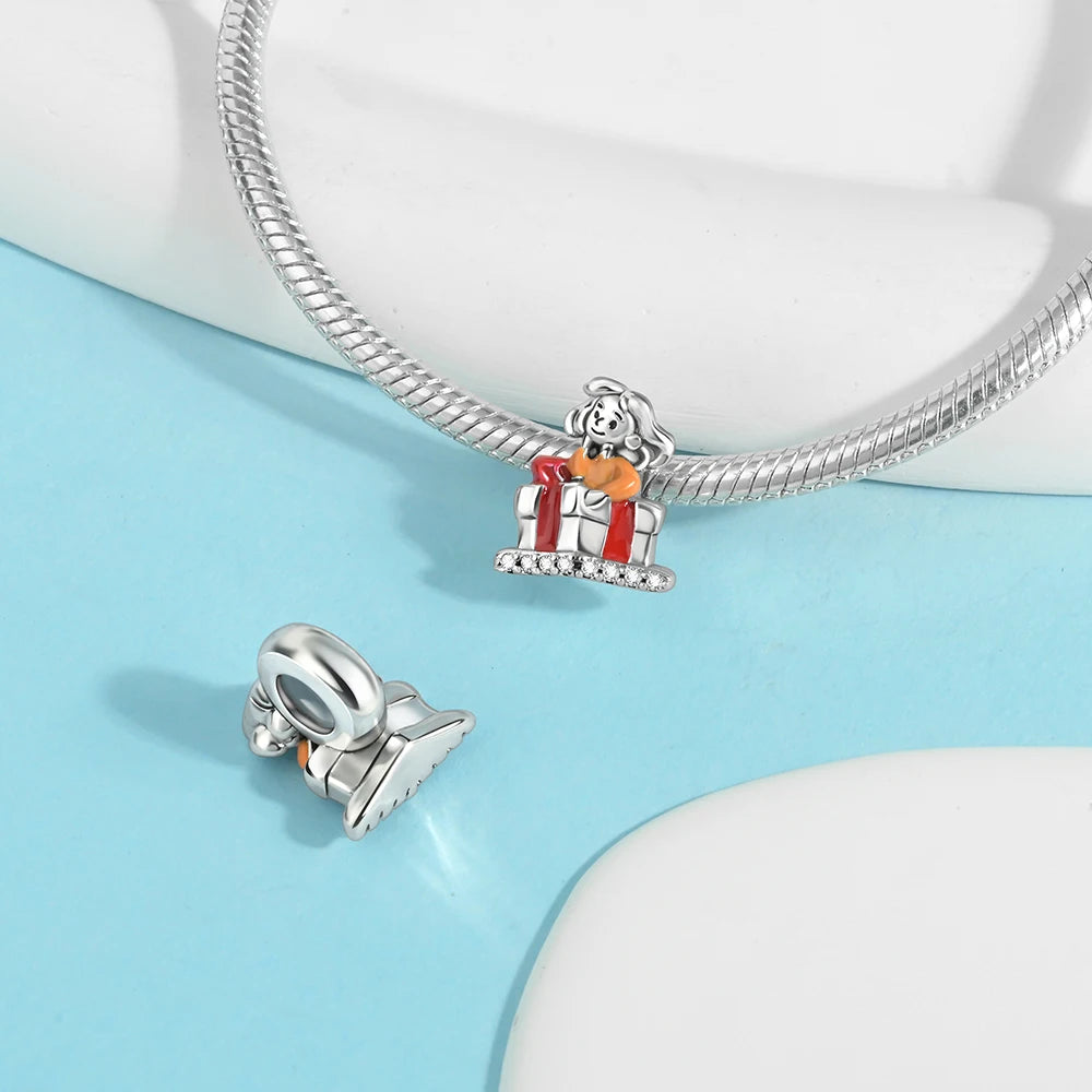 Christmas Series 925 Sterling Silver Gift Box Elk Crystal Ball Love Hot Air Balloon Charms Fit DIY Bracelet Necklace Holiday