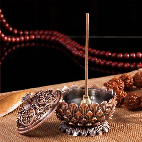 2024 Metal Mini Chinese Lotus Flower Incense Burner Zinc Alloy Buddhism Holder Burner Censer Incense Craft for Home Office Decor