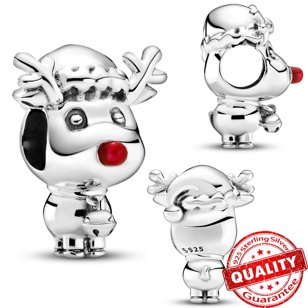 Christmas Series 925 Sterling Silver Gift Box Elk Crystal Ball Love Hot Air Balloon Charms Fit DIY Bracelet Necklace Holiday